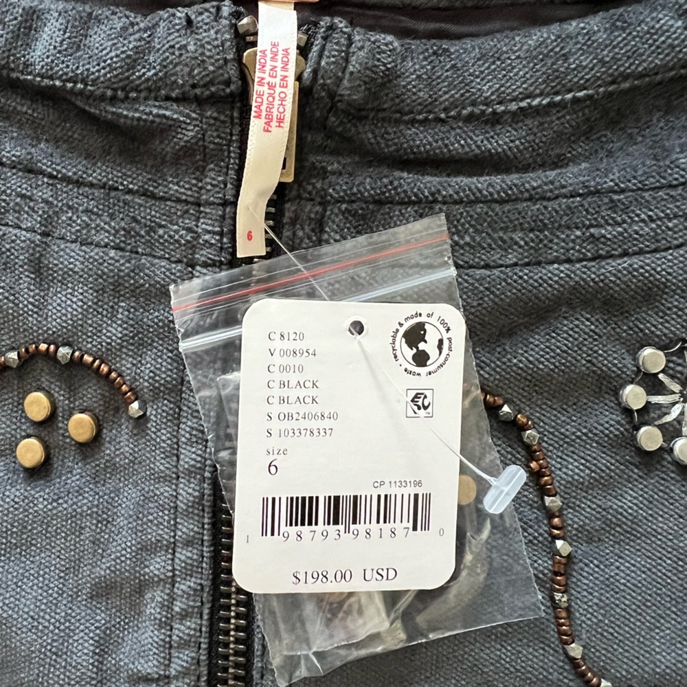 NWT Free People Quetzal Embroidered Black Velvet Skirt 6 - Picture 11 of 12